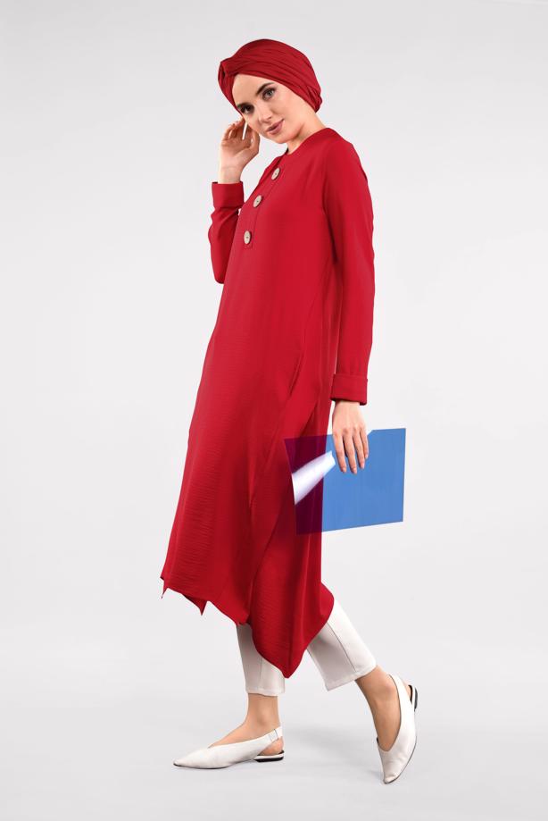 Vêtements hijab  ASYMMETRICAL COTTON TUNIC 3822  - TRENDTESETTÜR