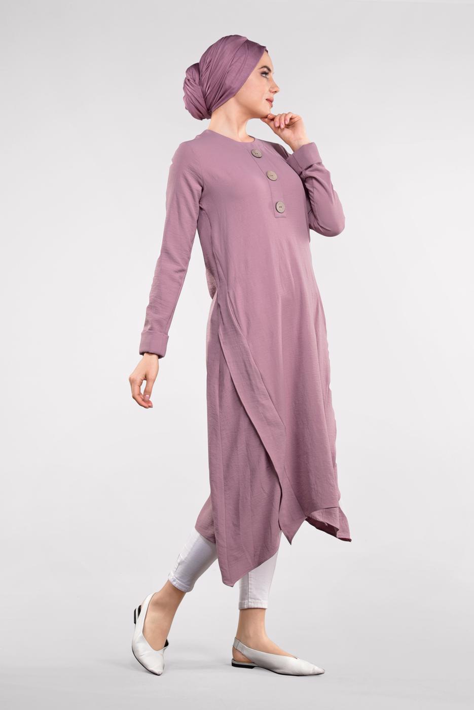 Hijab clothing PURPLE ASYMMETRICAL COTTON TUNIC 3822 