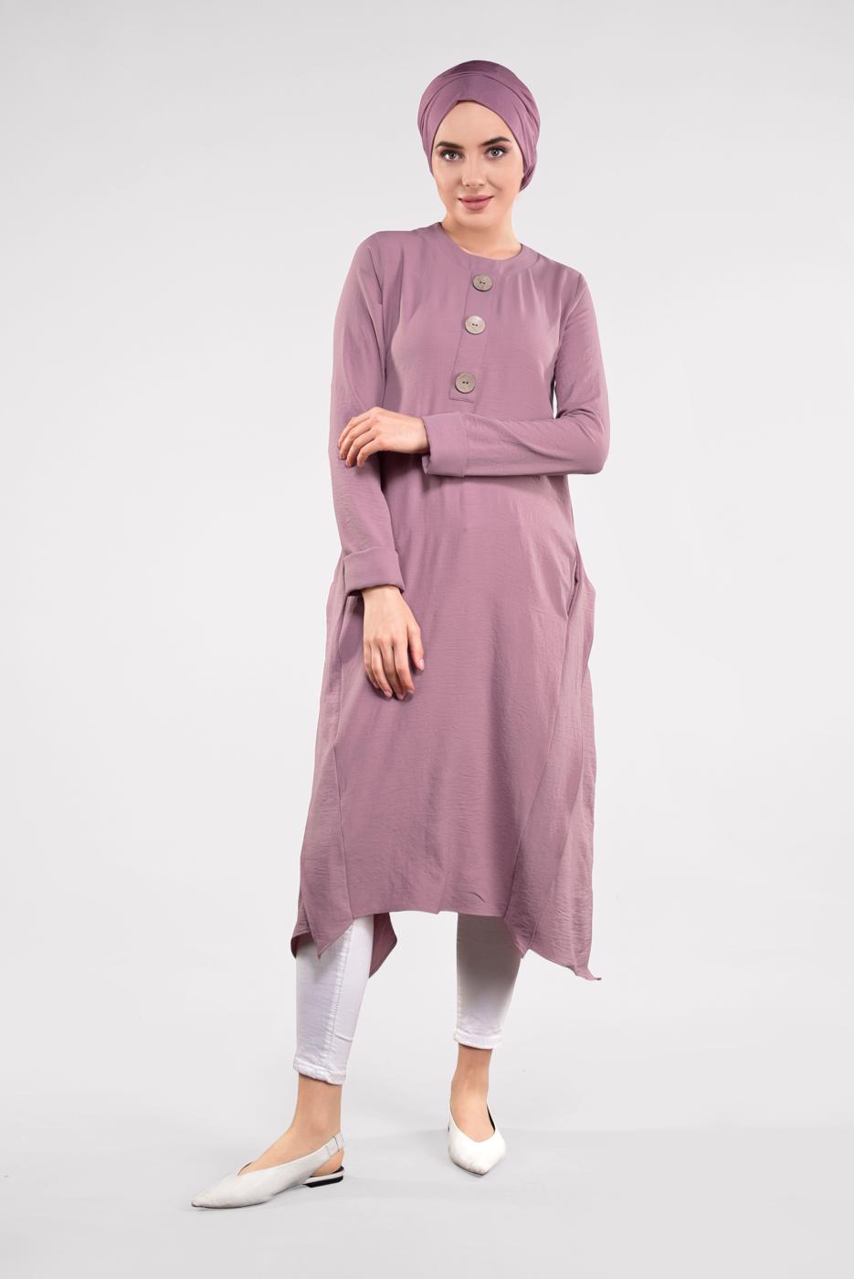 Hijab clothing PURPLE ASYMMETRICAL COTTON TUNIC 3822 