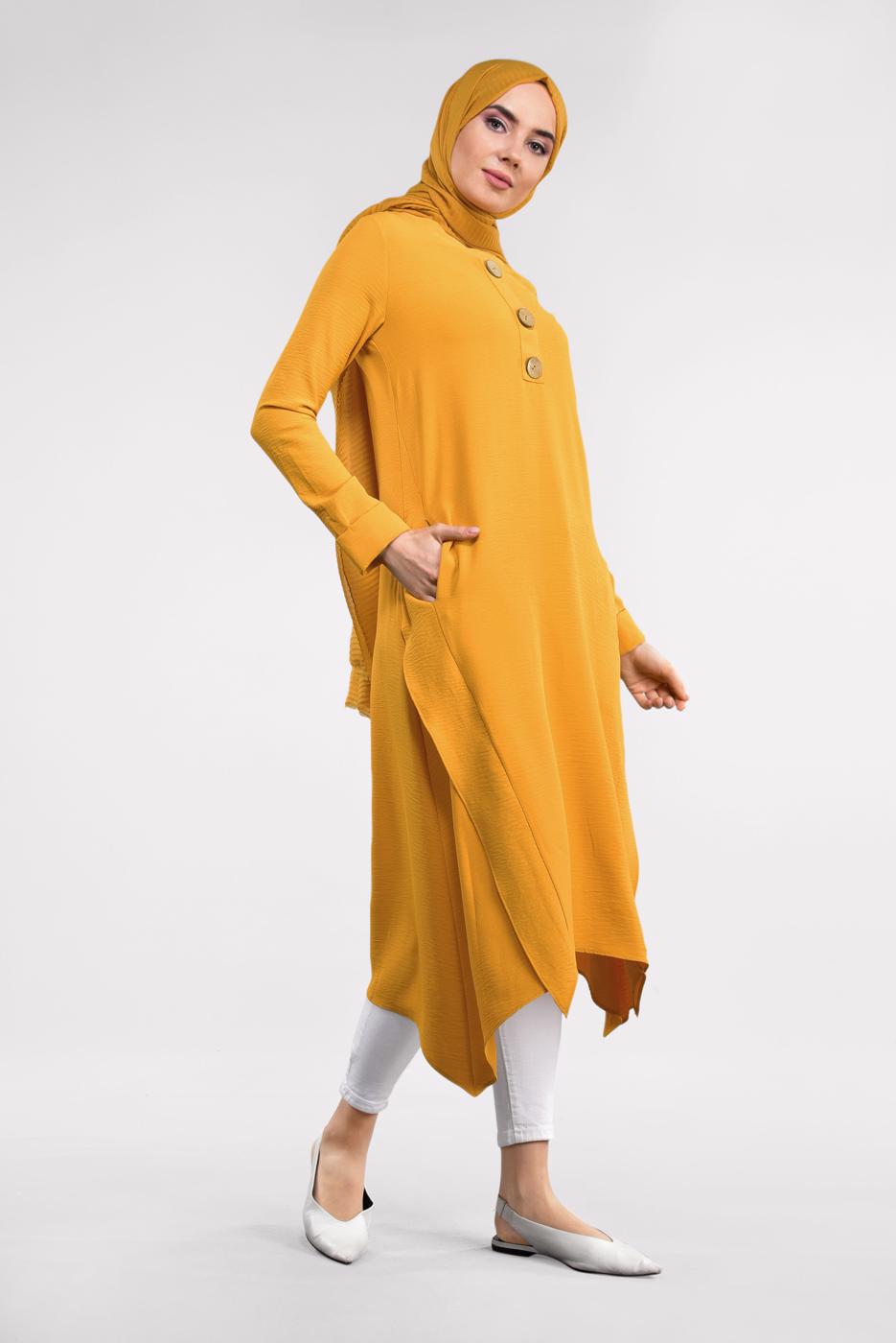 Hijab clothing YELLOW ASYMMETRICAL COTTON TUNIC 3822 