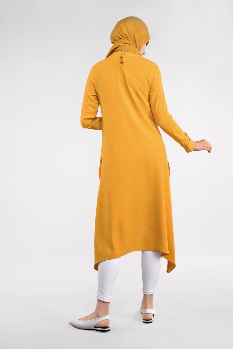 Vêtements hijab JAUNE TUNIQUE EN COTON À ASYMÉTRIQUE 3822 