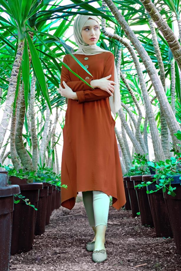 Vêtements hijab  ASYMMETRICAL COTTON TUNIC 3822  - TRENDTESETTÜR