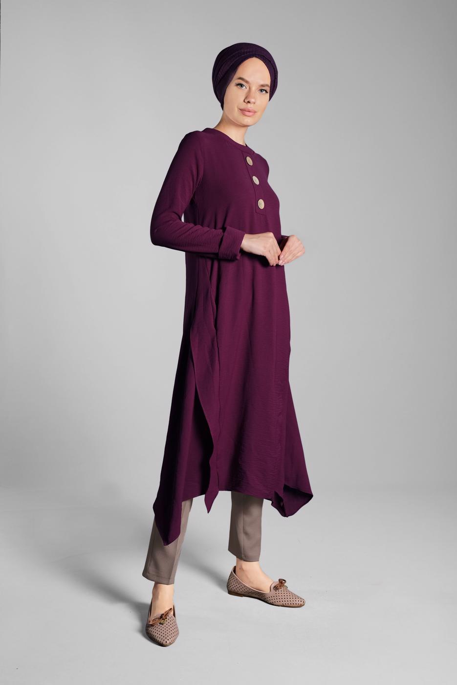 Vêtements hijab PRUNE TUNIQUE EN COTON À ASYMÉTRIQUE 3822 