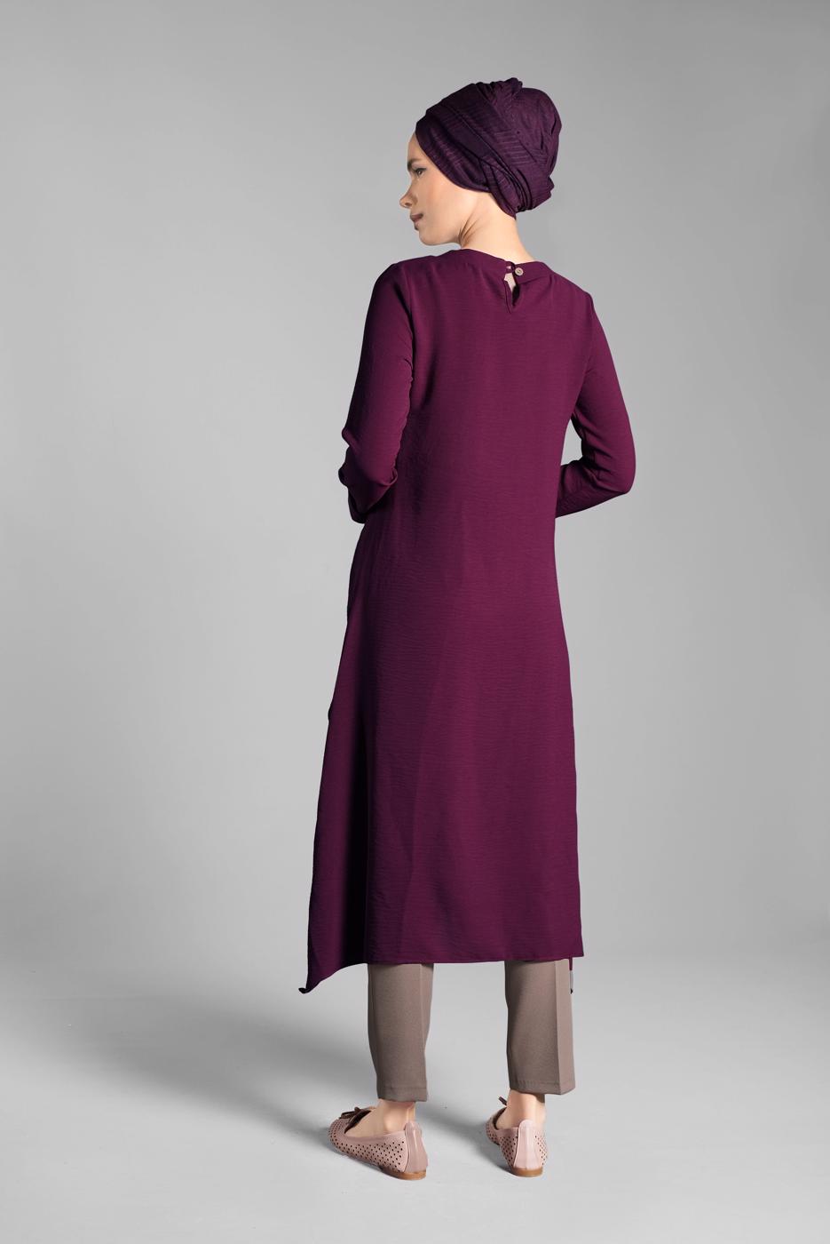 Vêtements hijab PRUNE TUNIQUE EN COTON À ASYMÉTRIQUE 3822 