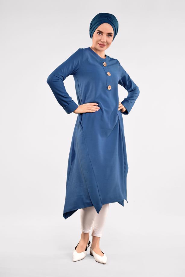 Vêtements hijab  ASYMMETRICAL COTTON TUNIC 3822  - TRENDTESETTÜR