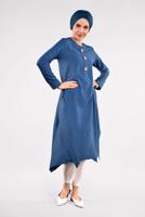 Hijab clothing NAVY BLUE ASYMMETRICAL COTTON TUNIC 3822 