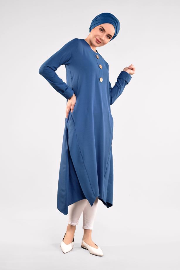Vêtements hijab  ASYMMETRICAL COTTON TUNIC 3822  - TRENDTESETTÜR