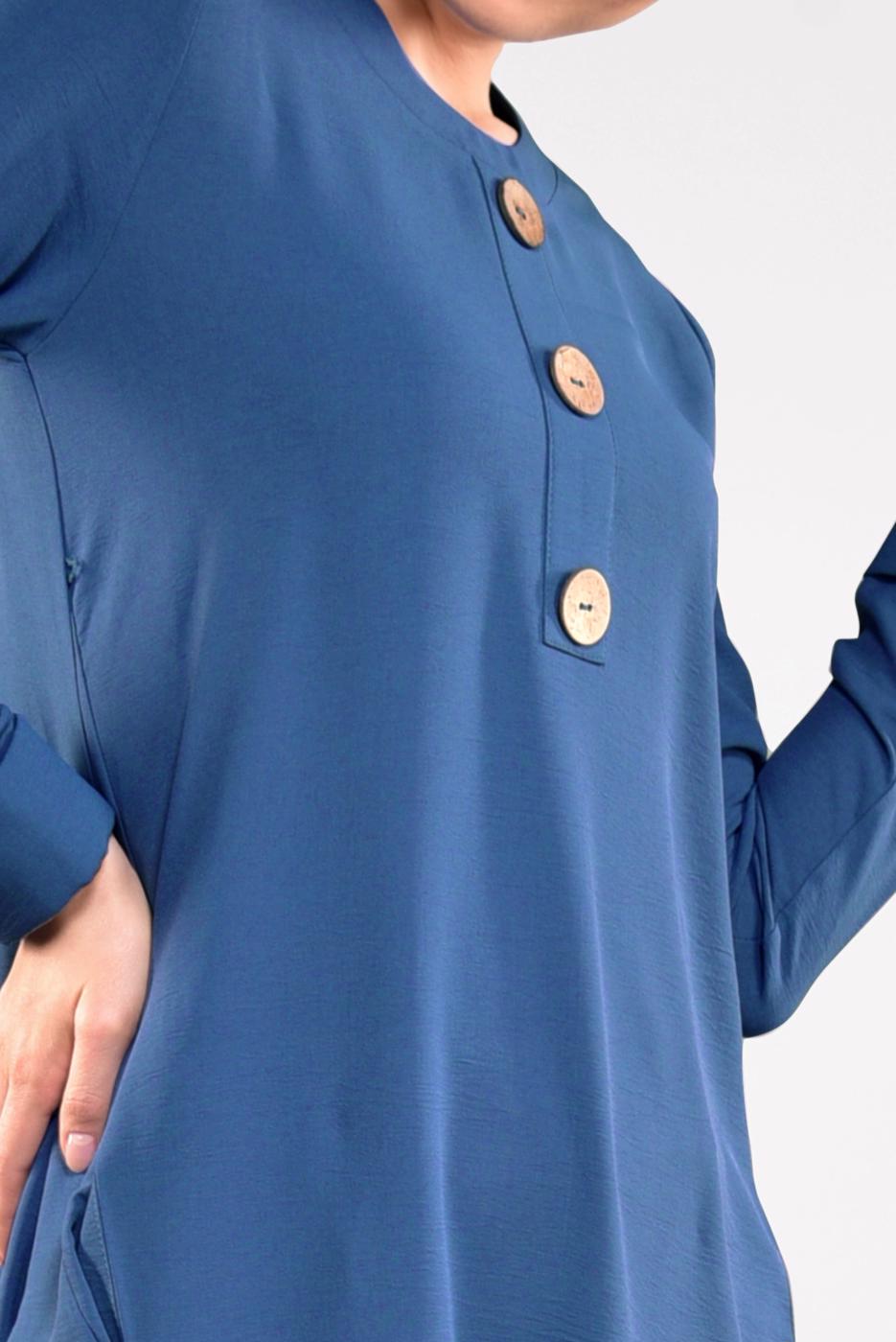 Hijab clothing NAVY BLUE ASYMMETRICAL COTTON TUNIC 3822 