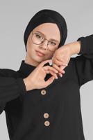 Tesettür giyim SİYAH ETEK UCU BAĞLAMALI DÜĞMELİ TUNİK 3915 