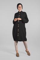 Tesettür giyim SİYAH ETEK UCU BAĞLAMALI DÜĞMELİ TUNİK 3915 