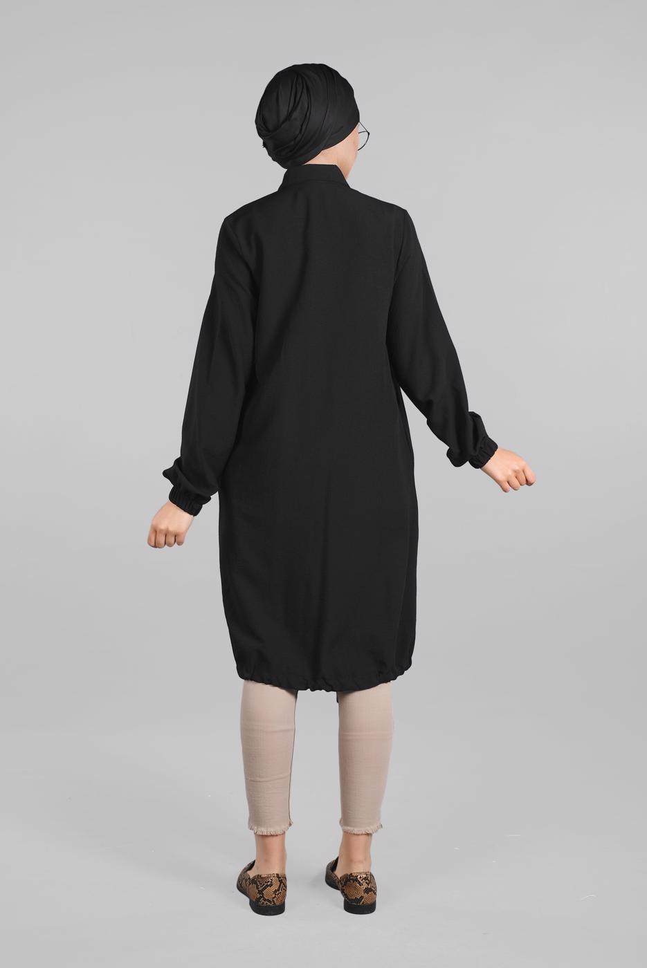 Tesettür giyim SİYAH ETEK UCU BAĞLAMALI DÜĞMELİ TUNİK 3915 