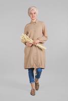 Tesettür giyim BEJ ETEK UCU BAĞLAMALI DÜĞMELİ TUNİK 3915 