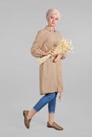 Tesettür giyim BEJ ETEK UCU BAĞLAMALI DÜĞMELİ TUNİK 3915 