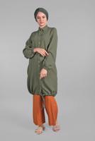 Tesettür giyim HAKİ ETEK UCU BAĞLAMALI DÜĞMELİ TUNİK 3915