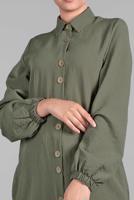 Tesettür giyim HAKİ ETEK UCU BAĞLAMALI DÜĞMELİ TUNİK 3915