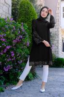 Tesettür giyim SİYAH PUL PAYETLİ YANLARI YIRTMAÇLI TUNİK 4011 