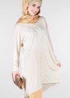 Tesettür giyim KREM BONCUKLU PARILTILI TUNİK 4078