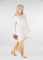 Tesettür giyim KREM BONCUKLU PARILTILI TUNİK 4078