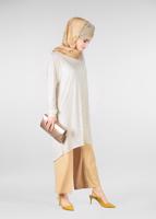 Tesettür giyim KREM BONCUKLU PARILTILI TUNİK 4078