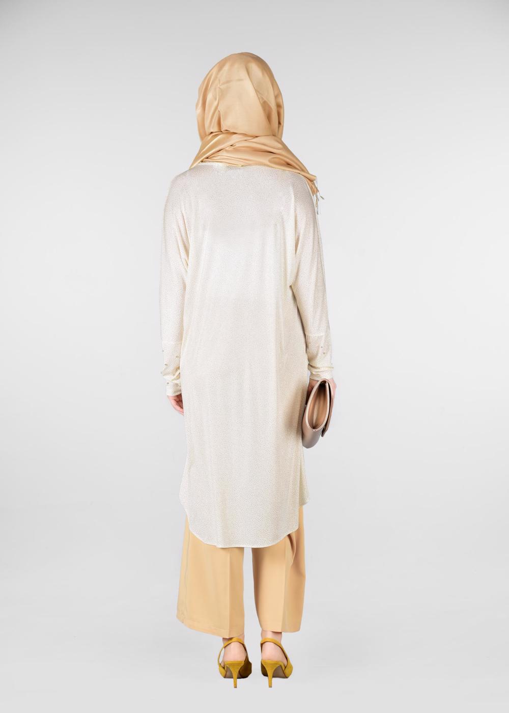 Tesettür giyim KREM BONCUKLU PARILTILI TUNİK 4078