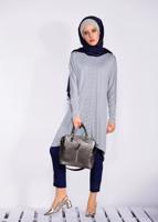 Tesettür giyim GRİ BONCUKLU PARILTILI TUNİK 4078