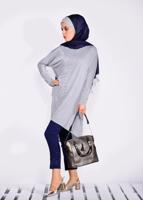 Tesettür giyim GRİ BONCUKLU PARILTILI TUNİK 4078