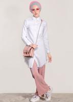 Hijab clothing CREAM FRINGED-HEM TUNIC  4129