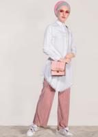 Hijab clothing CREAM FRINGED-HEM TUNIC  4129