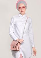 Hijab clothing CREAM FRINGED-HEM TUNIC  4129