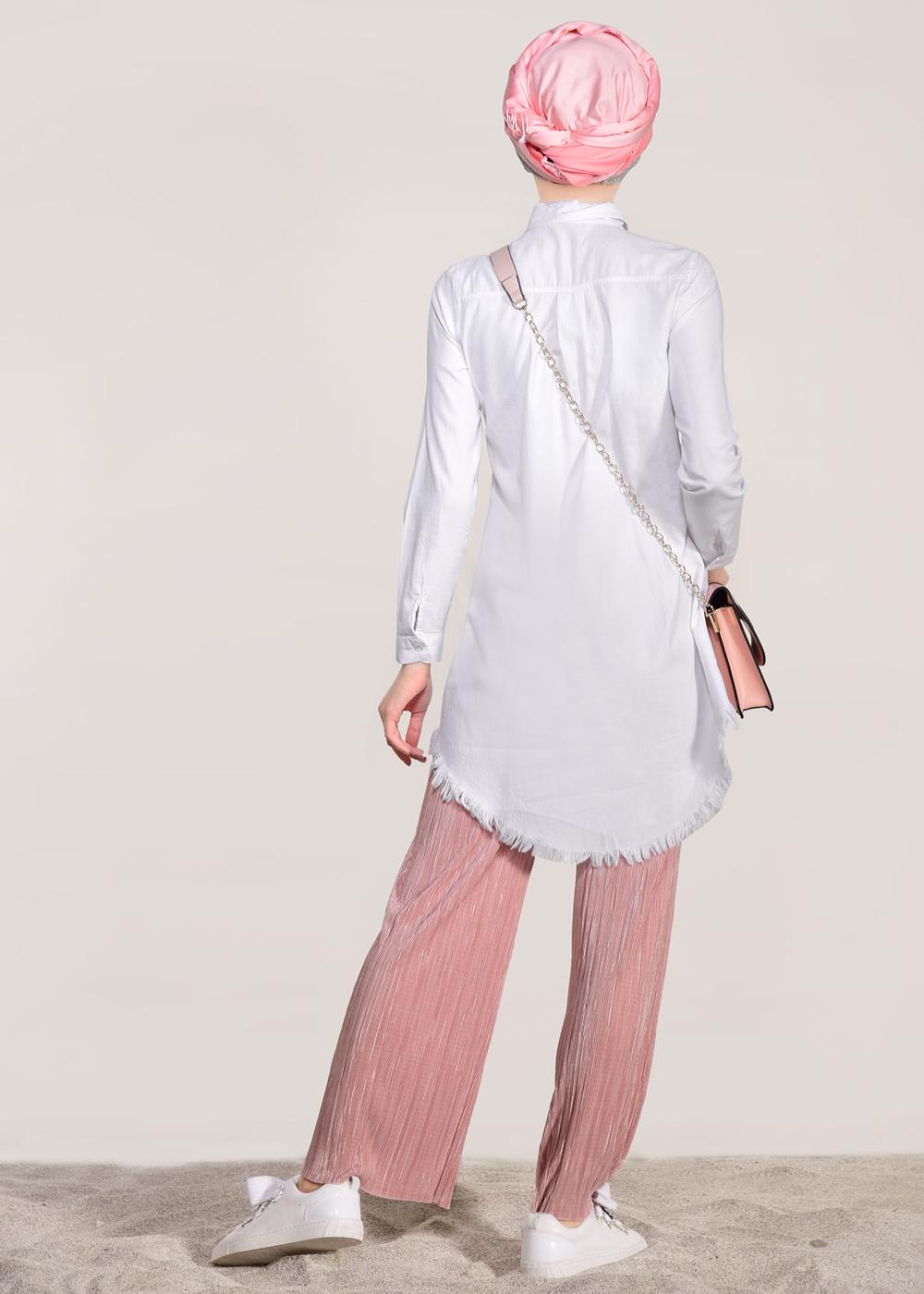 Hijab clothing CREAM FRINGED-HEM TUNIC  4129