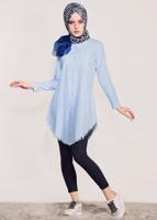 Hijab clothing BLUE FRINGED-HEM TUNIC  4129
