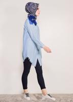 Hijab clothing BLUE FRINGED-HEM TUNIC  4129
