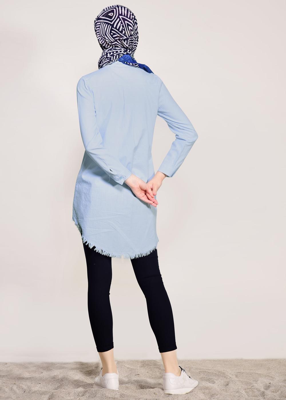 Hijab clothing BLUE FRINGED-HEM TUNIC  4129