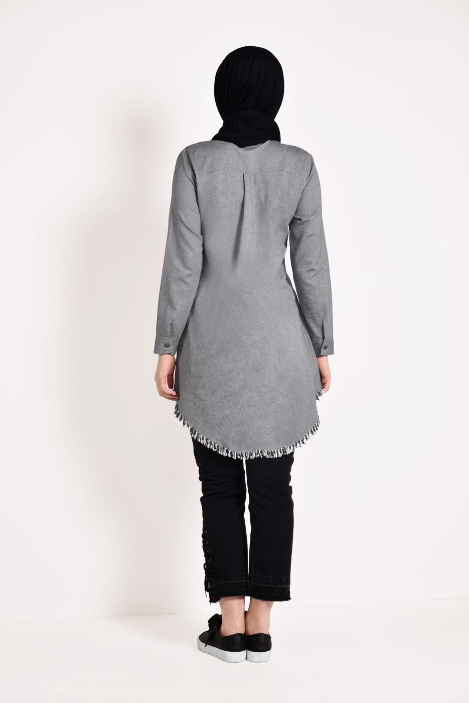 Vêtements hijab GRIS TUNIQUE À FRANGES 4129 