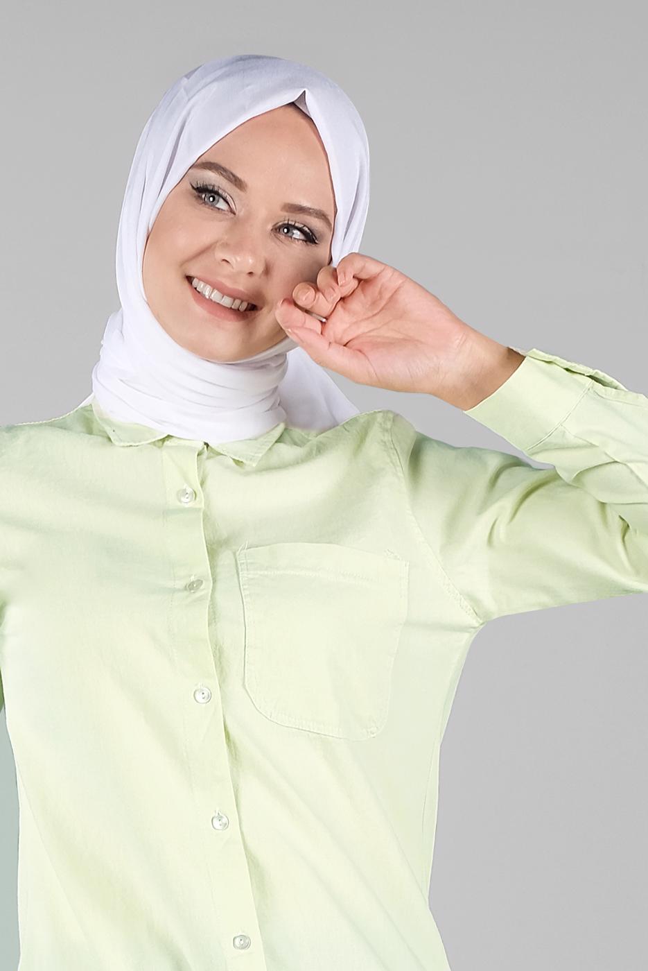 Hijab clothing GREEN FRINGED-HEM TUNIC  4129