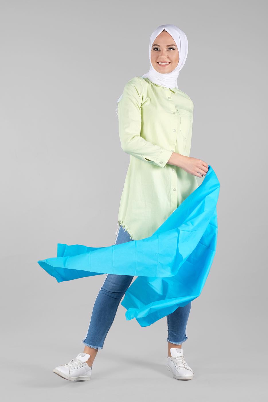 Hijab clothing GREEN FRINGED-HEM TUNIC  4129