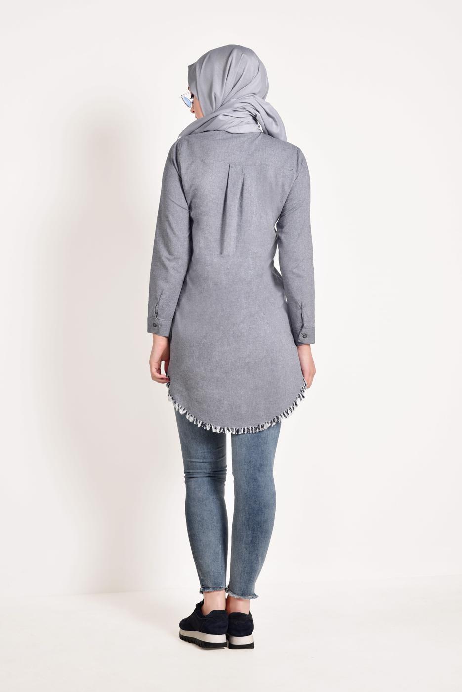 Hijab clothing NAVY BLUE FRINGED-HEM TUNIC  4129
