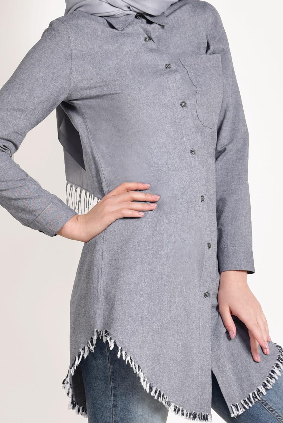Hijab clothing NAVY BLUE FRINGED-HEM TUNIC  4129