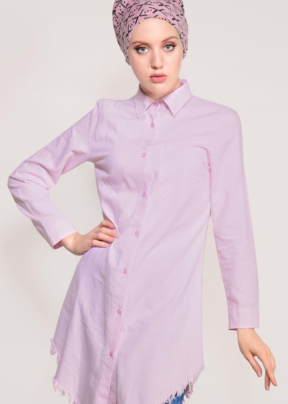 Hijab clothing PINK FRINGED-HEM TUNIC  4129