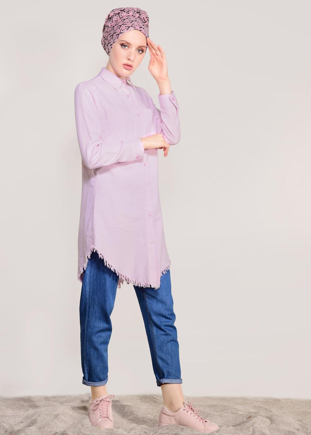 Hijab clothing PINK FRINGED-HEM TUNIC  4129