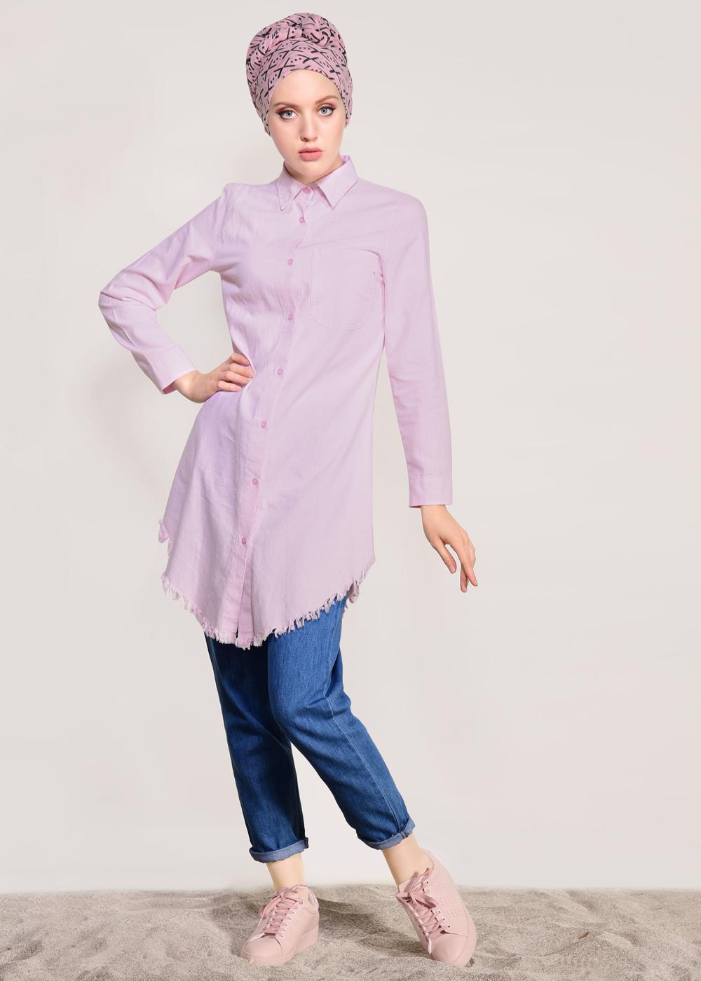 Hijab clothing PINK FRINGED-HEM TUNIC  4129