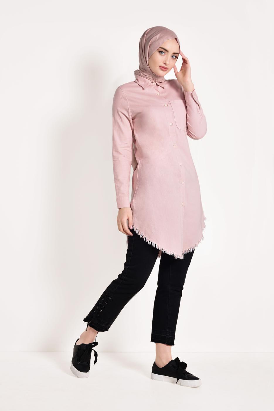 Vêtements hijab POUDRE TUNIQUE À FRANGES 4129 