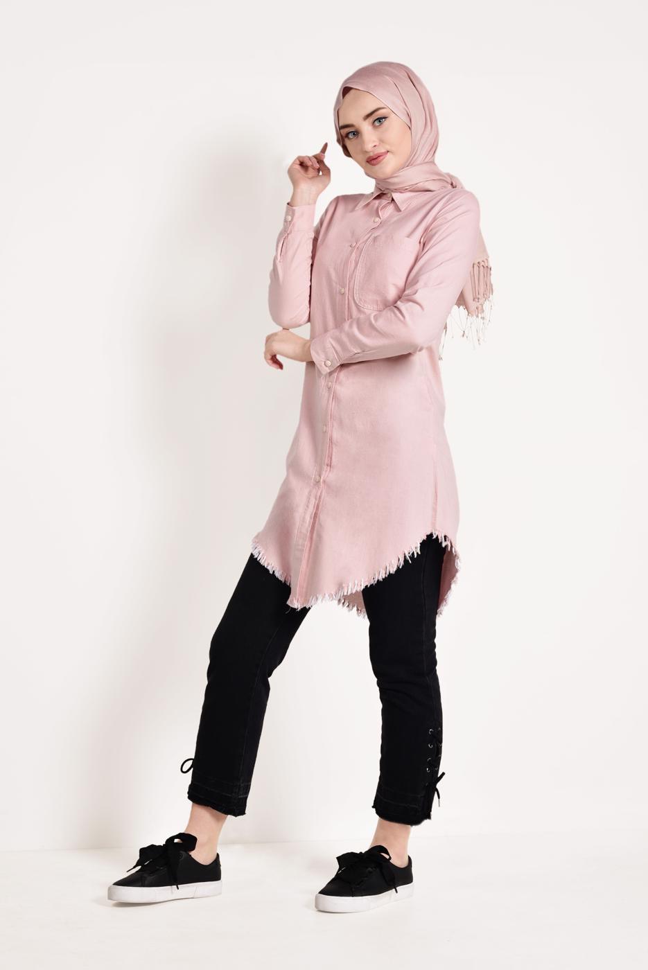 Vêtements hijab POUDRE TUNIQUE À FRANGES 4129 