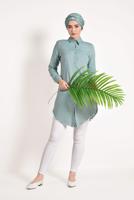 Hijab clothing GREEN FRINGED-HEM TUNIC  4129
