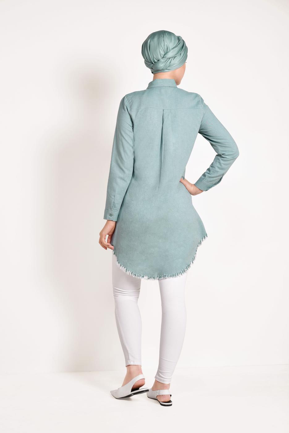 Hijab clothing GREEN FRINGED-HEM TUNIC  4129