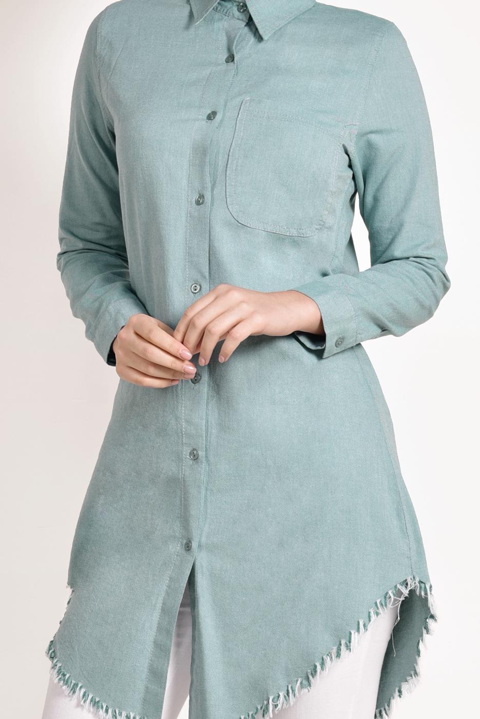 Hijab clothing GREEN FRINGED-HEM TUNIC  4129