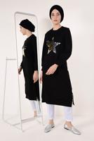 Tesettür giyim SİYAH PUL PAYETLİ UZUN TUNİK 4157
