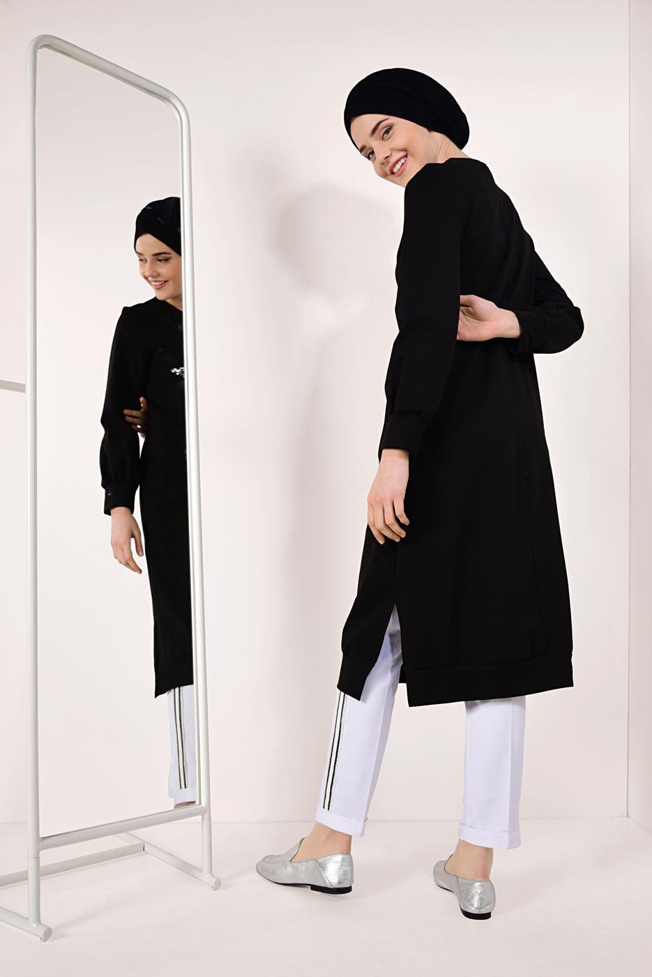 Tesettür giyim SİYAH PUL PAYETLİ UZUN TUNİK 4157