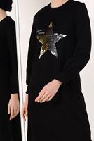 Tesettür giyim SİYAH PUL PAYETLİ UZUN TUNİK 4157