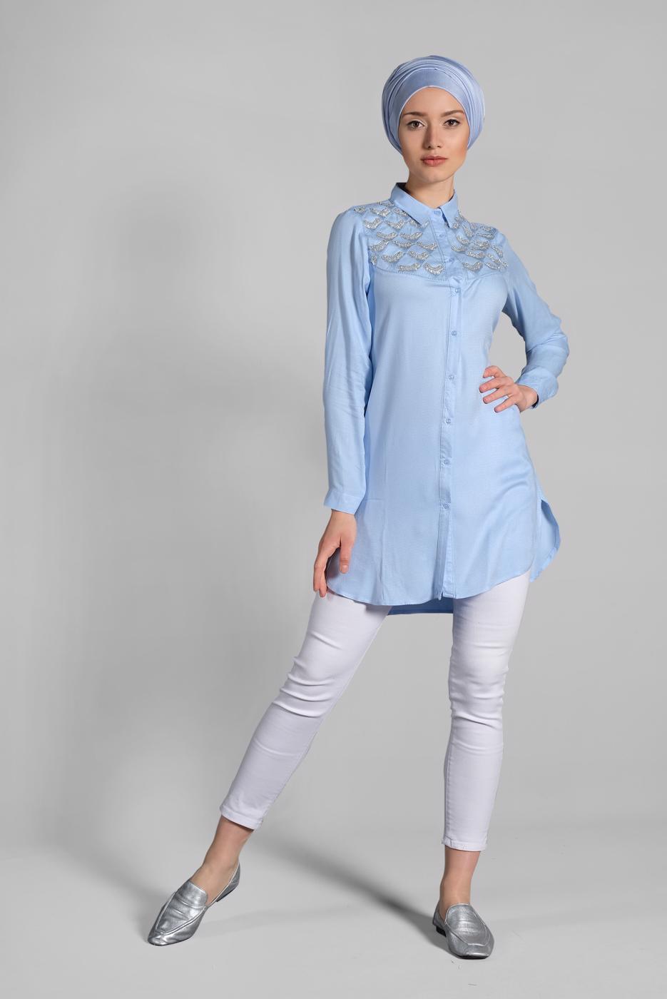Hijab clothing BLUE TUNIC WITH SLITS 4174 